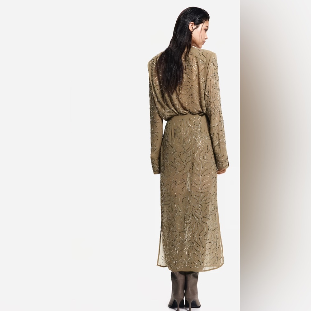NWT H&M EDITION Embellished Rhinestone Skirt in Khaki Green - Picture 4 of 11